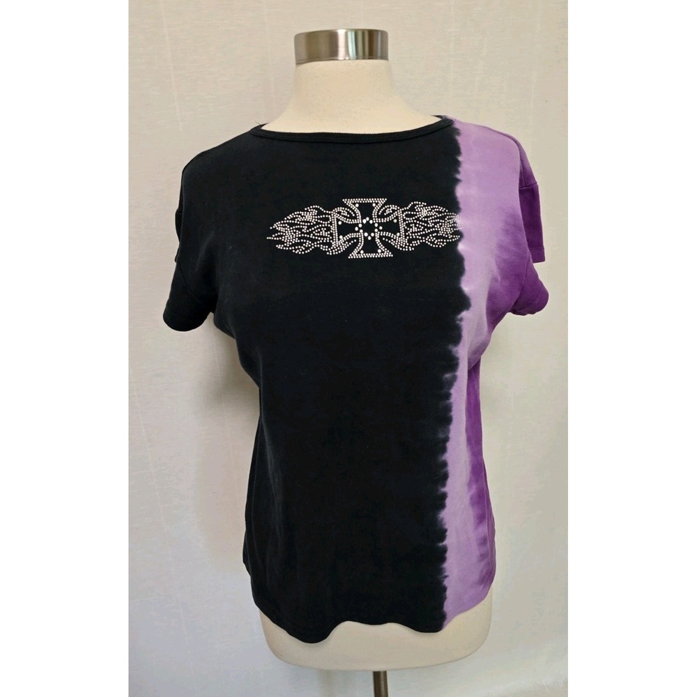 Womens Y2K Vintage T Shirt Motorcycle Shop Graphics Size 2X Babydoll Double Side